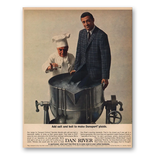 1963 Dan River Add Salt and Boil Dansport Plaids Vintage Magazine Print Ad