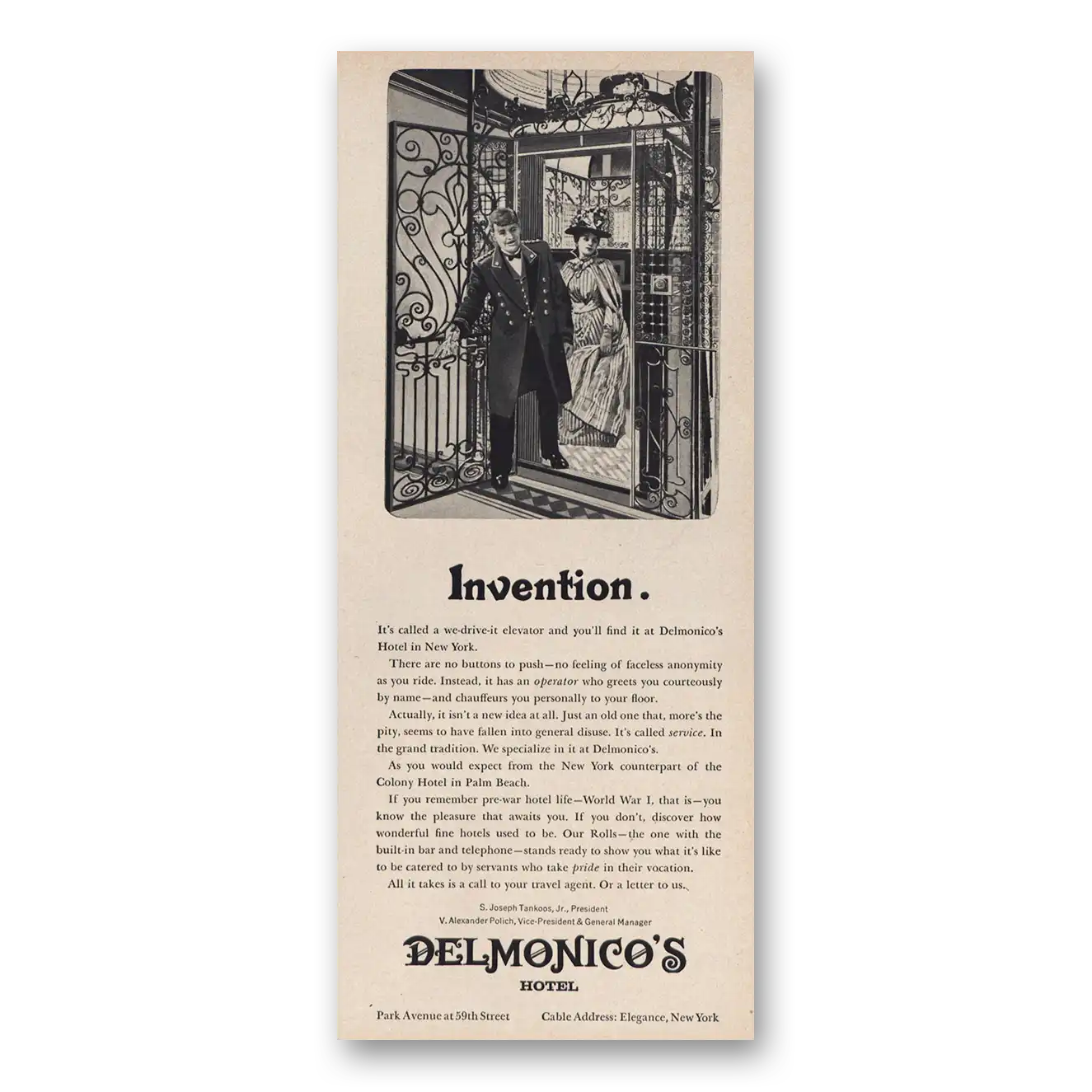 1963 Delmonicos Hotel New York Invention We Drive It Elevator Vintage Magazine Print Ad