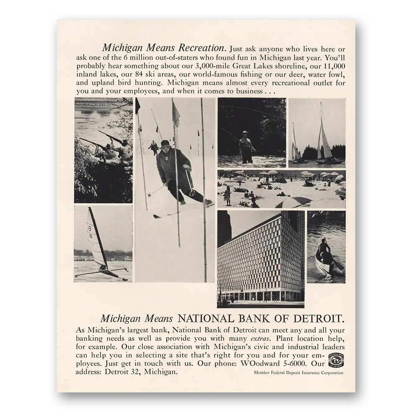 1963 National Bank of Detroit Michigan Means Recreation Vintage Magazine Print Ad