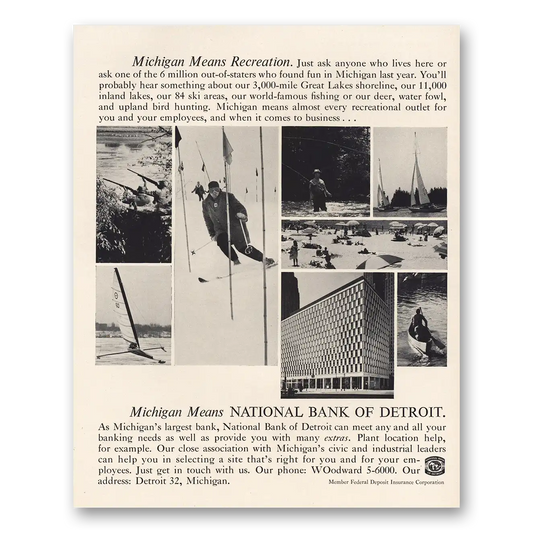 1963 National Bank of Detroit Michigan Means Recreation Vintage Magazine Print Ad