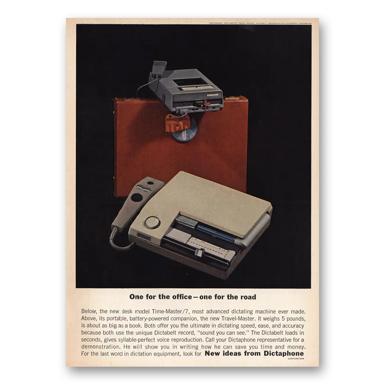 1963 Dictaphone One For the Office One For the Road Vintage Magazine Print Ad