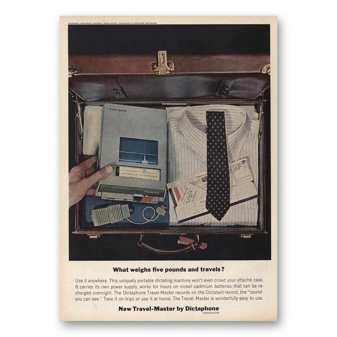 1963 Dictaphone Travel Master Five Pounds and Travels Vintage Magazine Print Ad