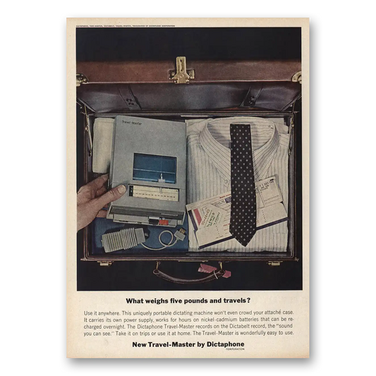 1963 Dictaphone Travel Master Five Pounds and Travels Vintage Magazine Print Ad