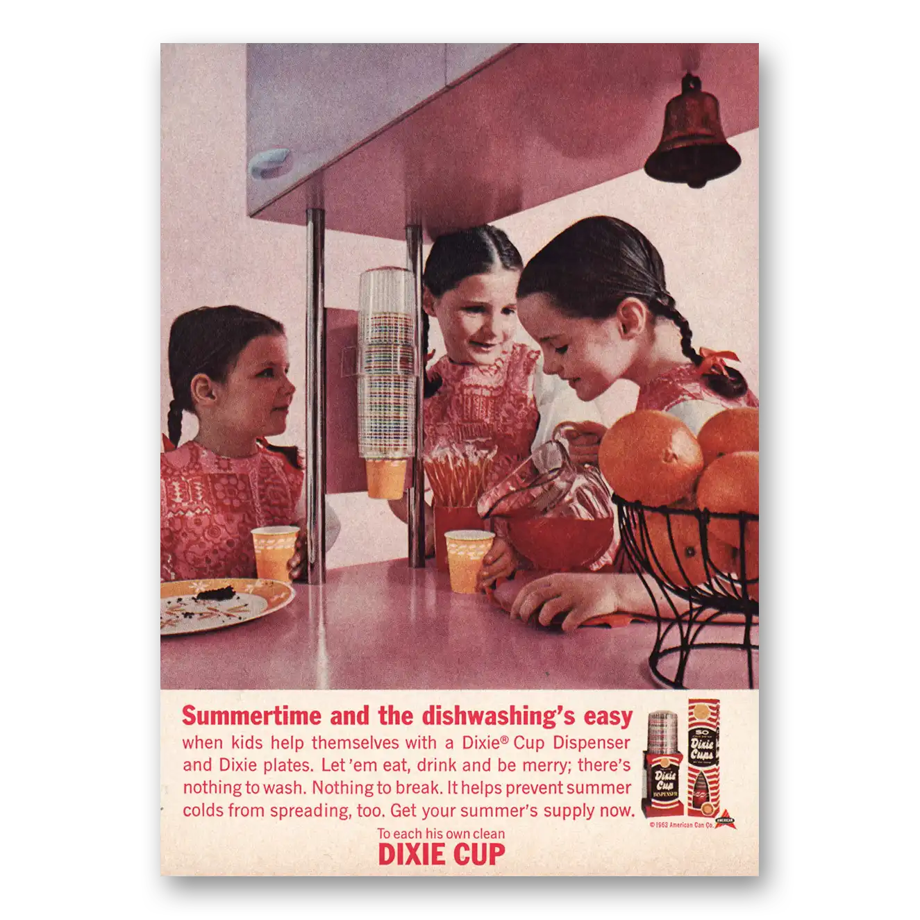 1963 Dixie Cup Summertimes Dishwashings Easy Vintage Magazine Print Ad