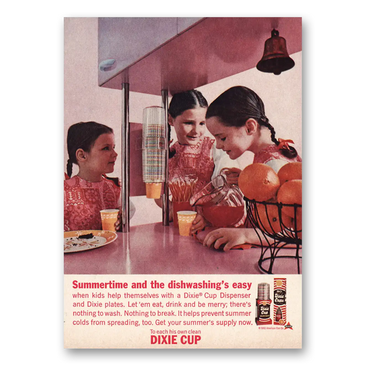 1963 Dixie Cup Summertimes Dishwashings Easy Vintage Magazine Print Ad