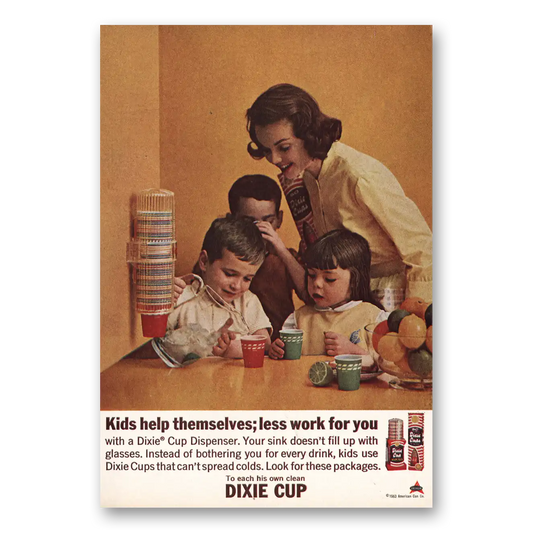 1963 Dixie Cup Kids Help Themselves Vintage Magazine Print Ad