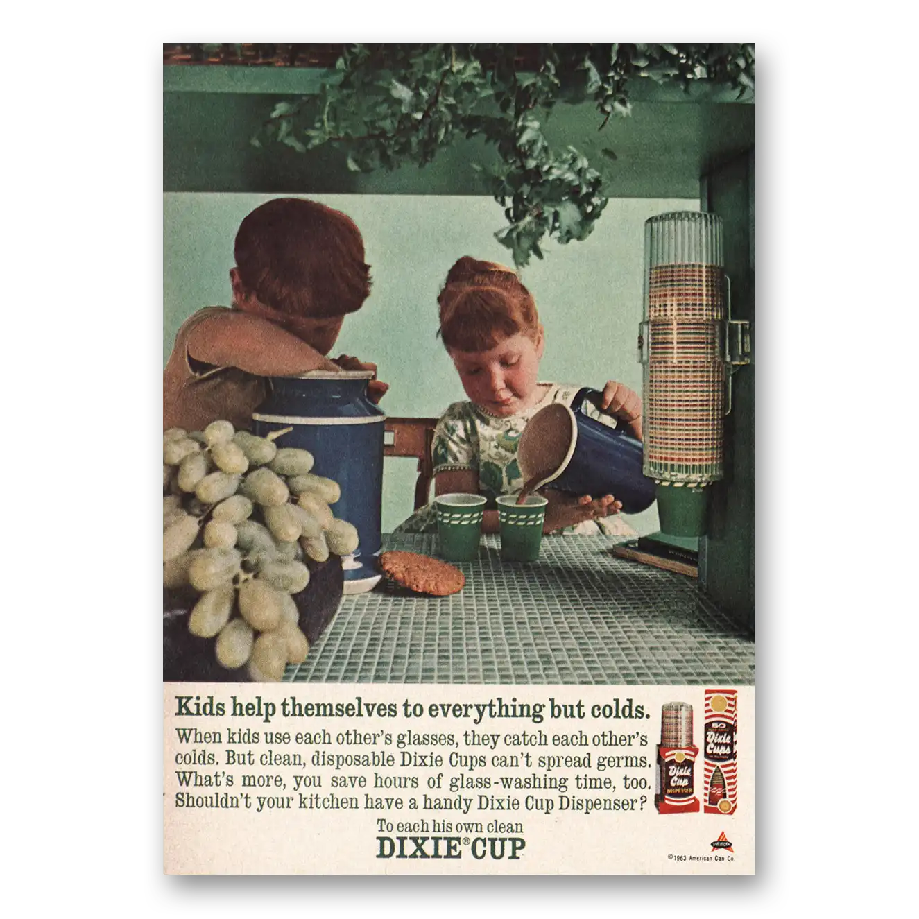 1963 Dixie Cup Kids Help Themselves Vintage Magazine Print Ad