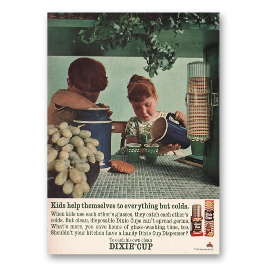 1963 Dixie Cup Kids Help Themselves Vintage Magazine Print Ad