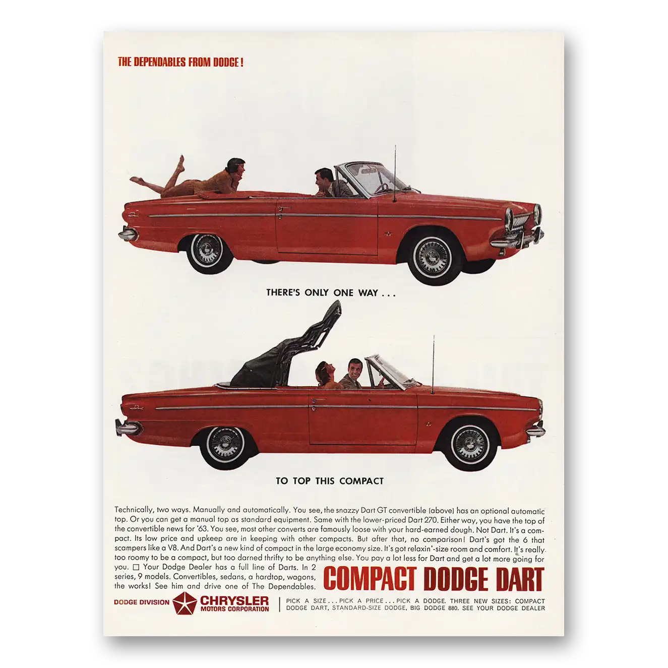 1963 Dodge Dart One Way to Top This Compact Vintage Magazine Print Ad