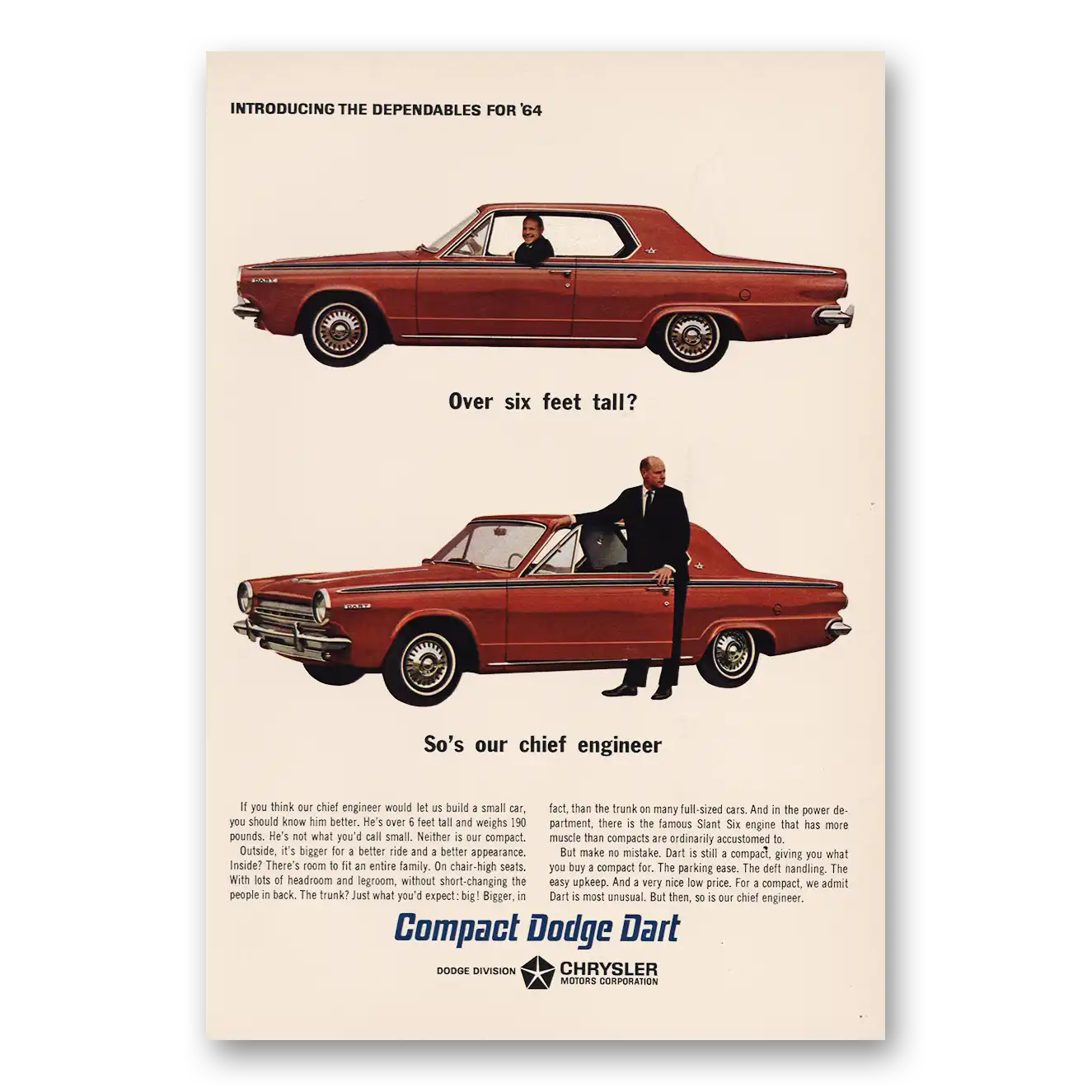 1963 Dodge Dart Over Six Feet Tall Vintage Magazine Print Ad