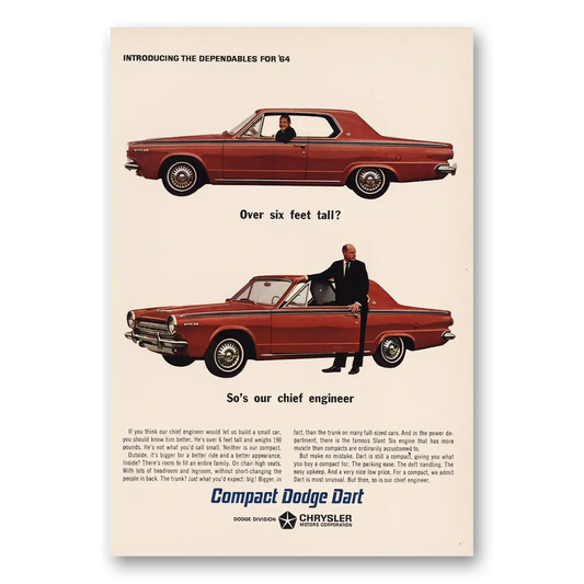 1963 Dodge Dart Over Six Feet Tall Vintage Magazine Print Ad