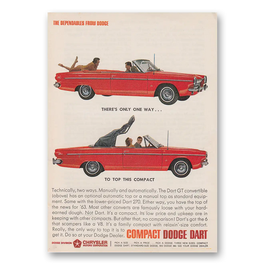 1963 Dodge Dart Theres Only One Way to Top This Compact Vintage Magazine Print Ad