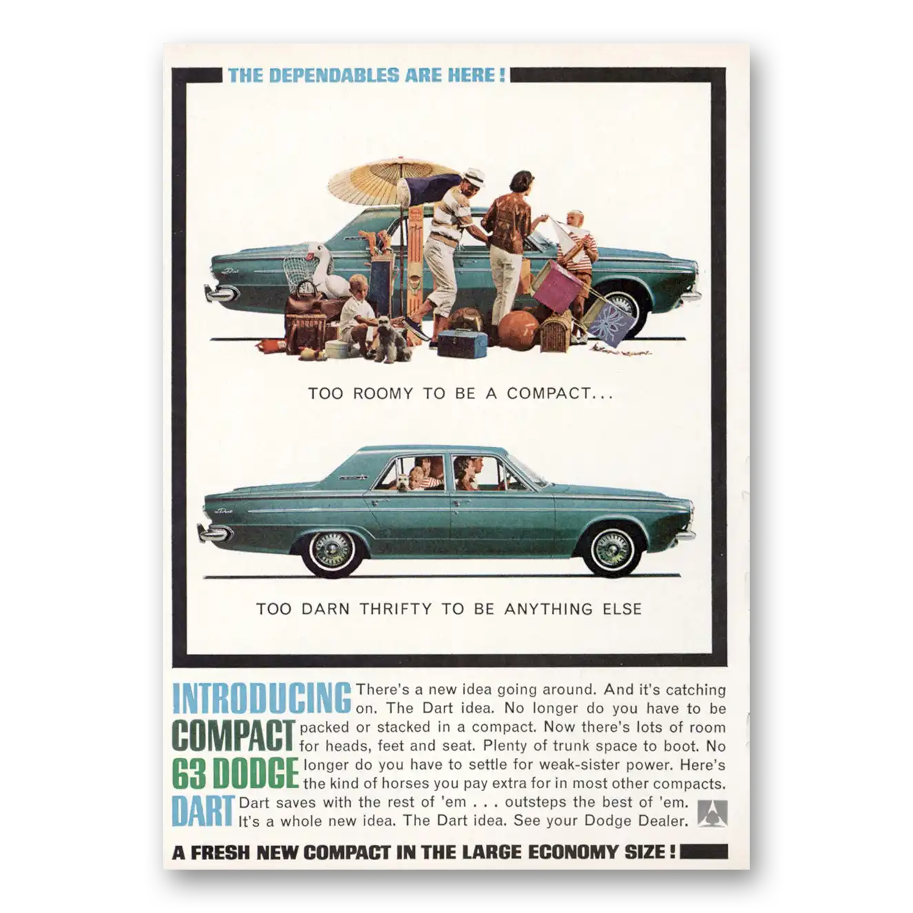 1963 Dodge Dart Too Roomy To Be a Compact Umbrella Vintage Magazine Print Ad