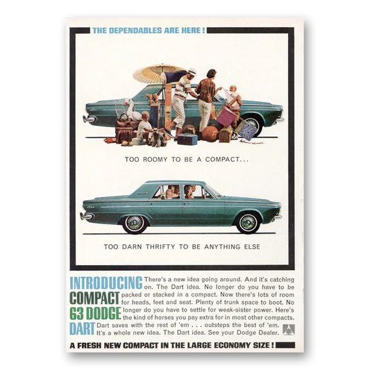 1963 Dodge Dart Too Roomy To Be a Compact Umbrella Vintage Magazine Print Ad