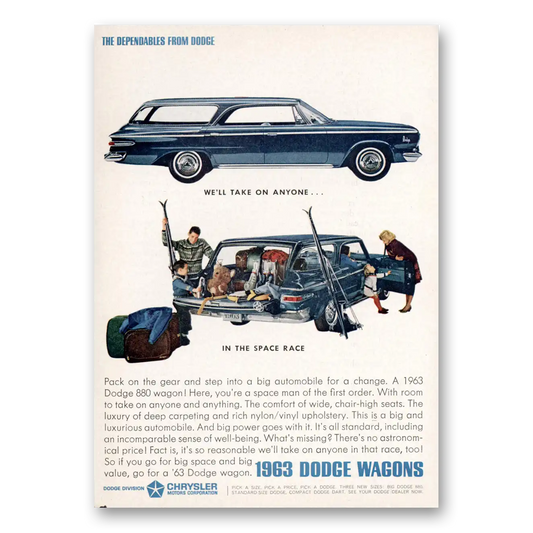 1963 Dodge Wagons We'll Take On Anyone In the Space Race Vintage Magazine Print Ad