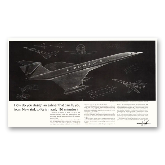 1963 Douglas Skyrocket Fly From New York to Paris 150 Minutes Vintage Magazine Print Ad