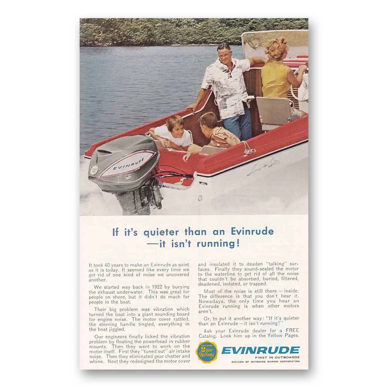 1963 Evinrude Quieter Than an Evinrude It Isn't Running Vintage Magazine Print Ad