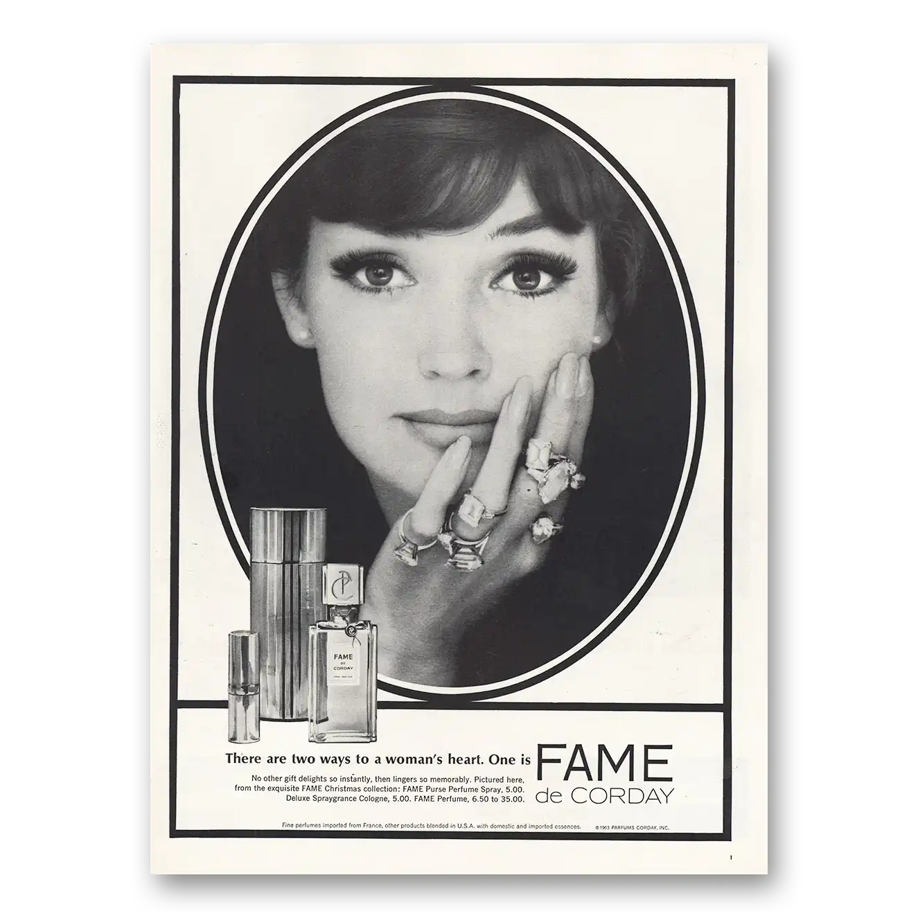 1963 Fame de Corday Perfume Two Ways to a Womans Heart Vintage Magazine Print Ad