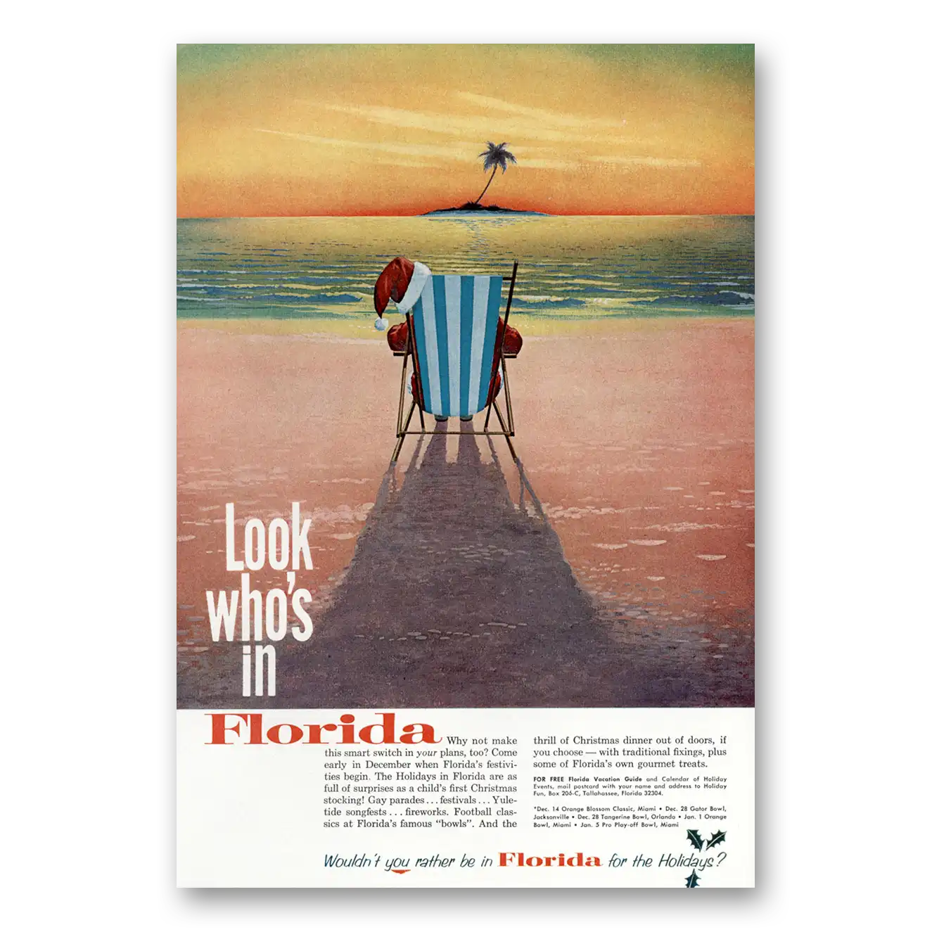 1963 Florida Look Who's In Florida Santa Vintage Magazine Print Ad