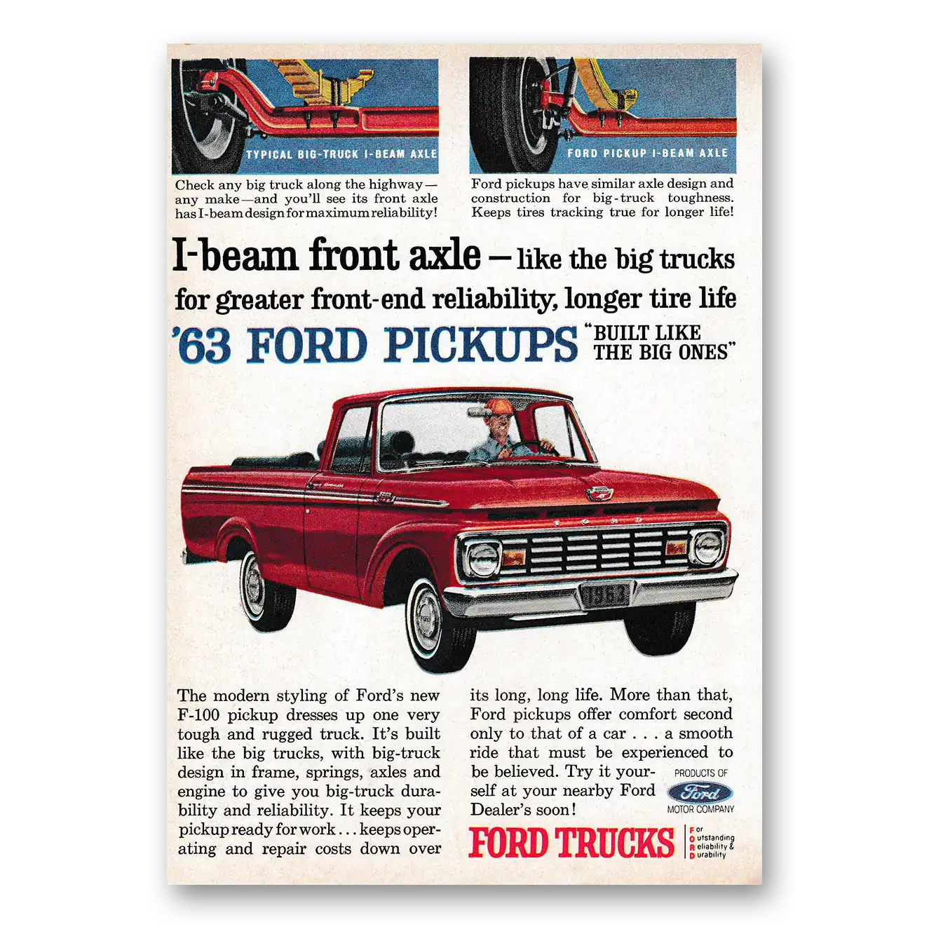 1963 Ford Trucks I Beam Front Axle Vintage Magazine Print Ad