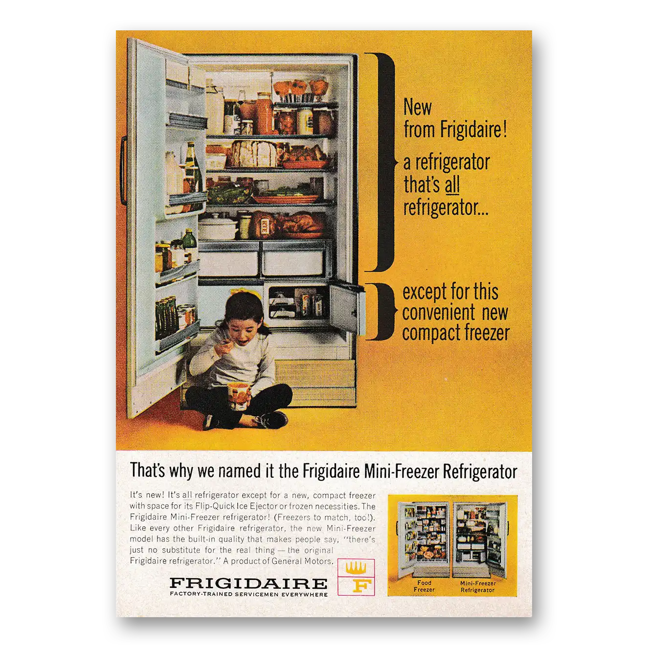 1963 Frigidaire Refrigerator Mini Freezer Refrigerator Vintage Magazine Print Ad