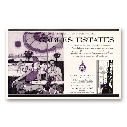 1963 Gables Estates Floridas Most Magnificent Waterfront Vintage Magazine Print Ad