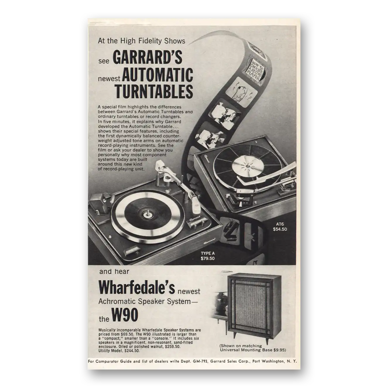 1963 Garrard Automatic Turntables Wharfedale Speaker Vintage Magazine Print Ad