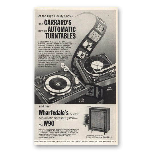 1963 Garrard Automatic Turntables Wharfedale Speaker Vintage Magazine Print Ad