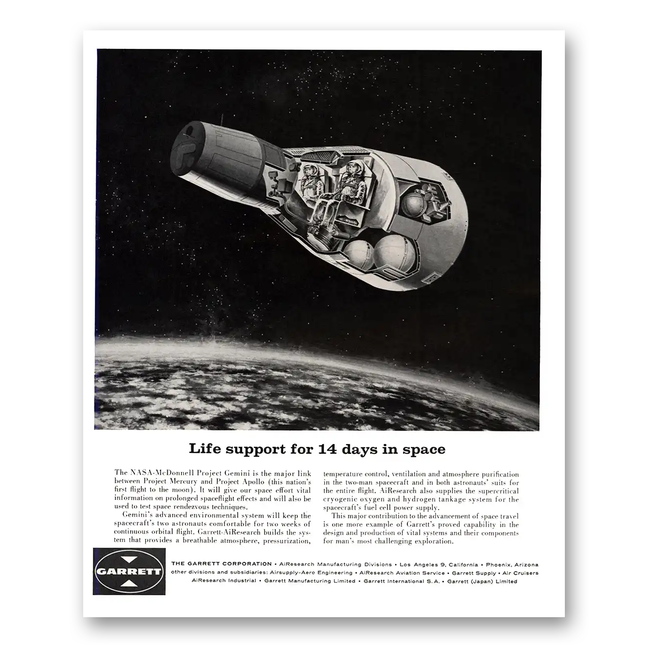 1963 Garrett AiResearch Life Support for 14 Days In Space Vintage Magazine Print Ad