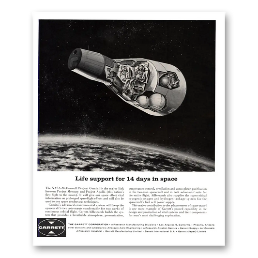 1963 Garrett AiResearch Life Support for 14 Days In Space Vintage Magazine Print Ad