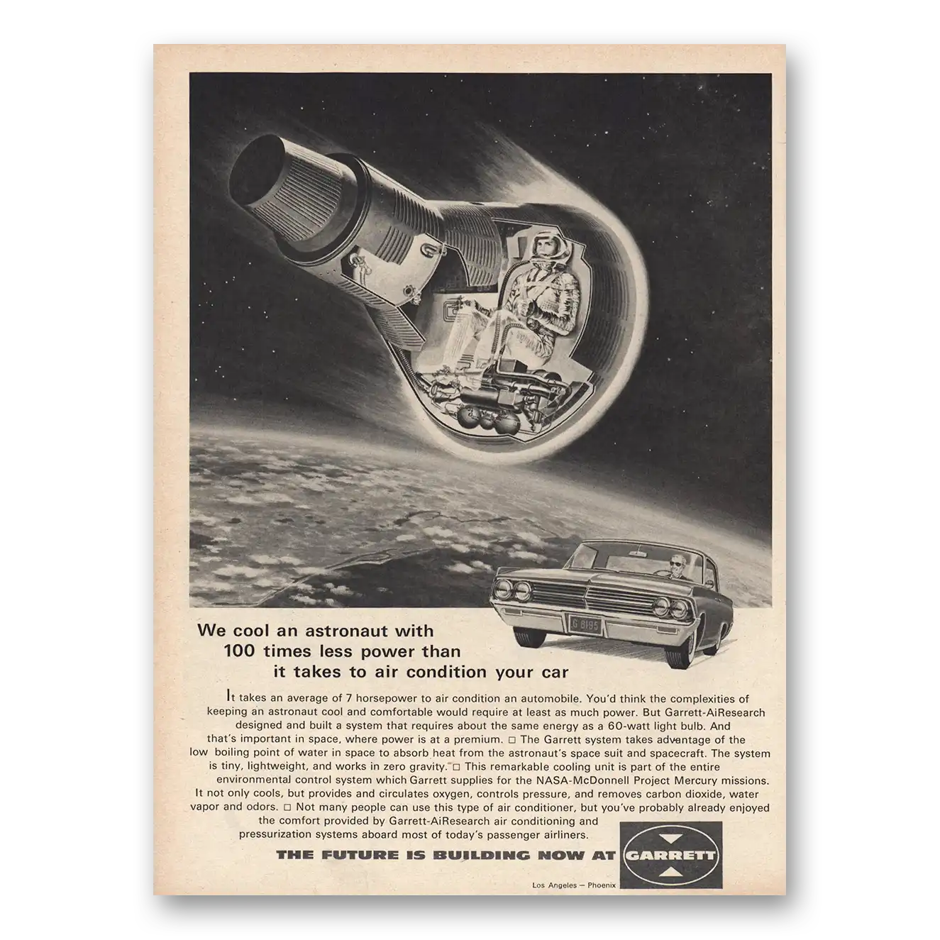 1963 Garrett AiResearch We Cool an Astronaut Vintage Magazine Print Ad