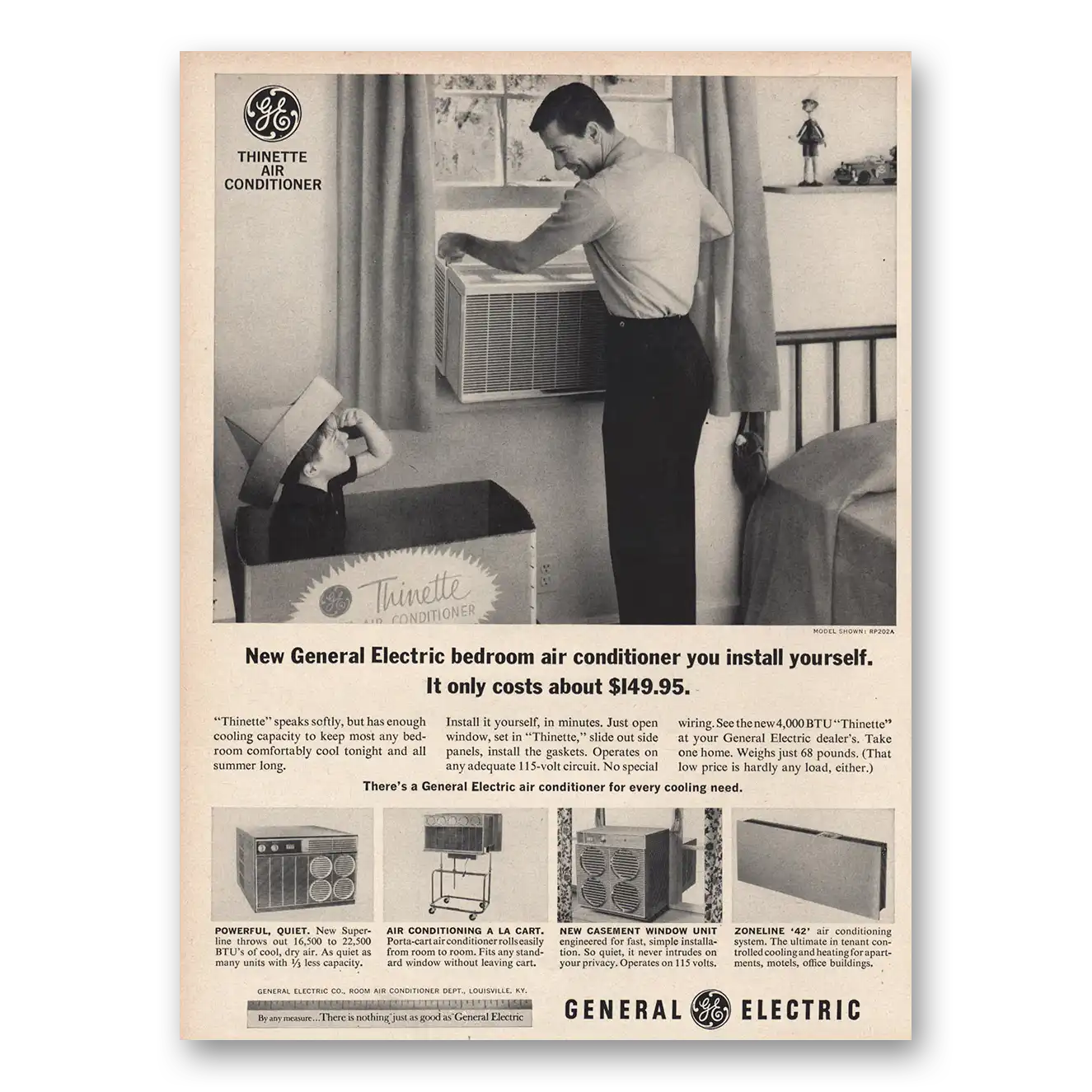 1963 General Electric Air Conditioner Bedroom Air Conditioner Vintage Magazine Print Ad