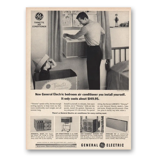 1963 General Electric Air Conditioner Bedroom Air Conditioner Vintage Magazine Print Ad