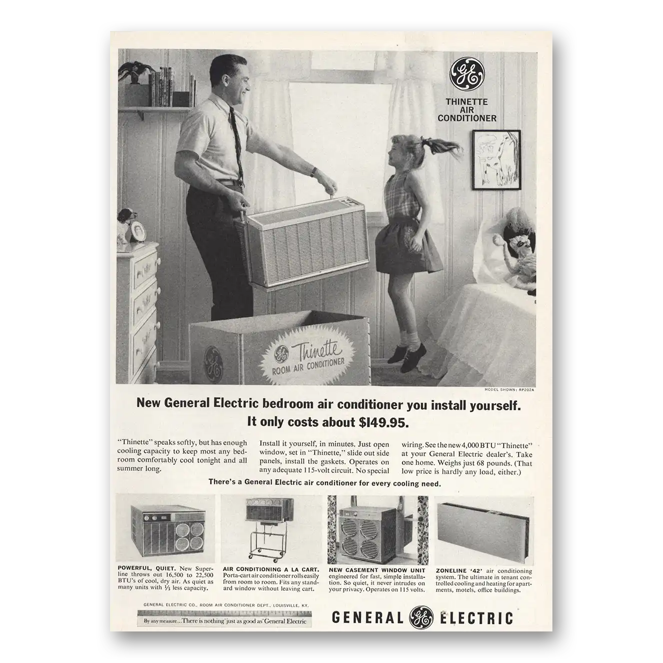 1963 General Electric Air Conditioner Bedroom Air Conditioner Vintage Magazine Print Ad