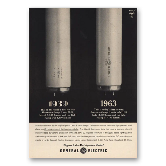 1963 GE Lamps Fluorescent Lamp Vintage Magazine Print Ad