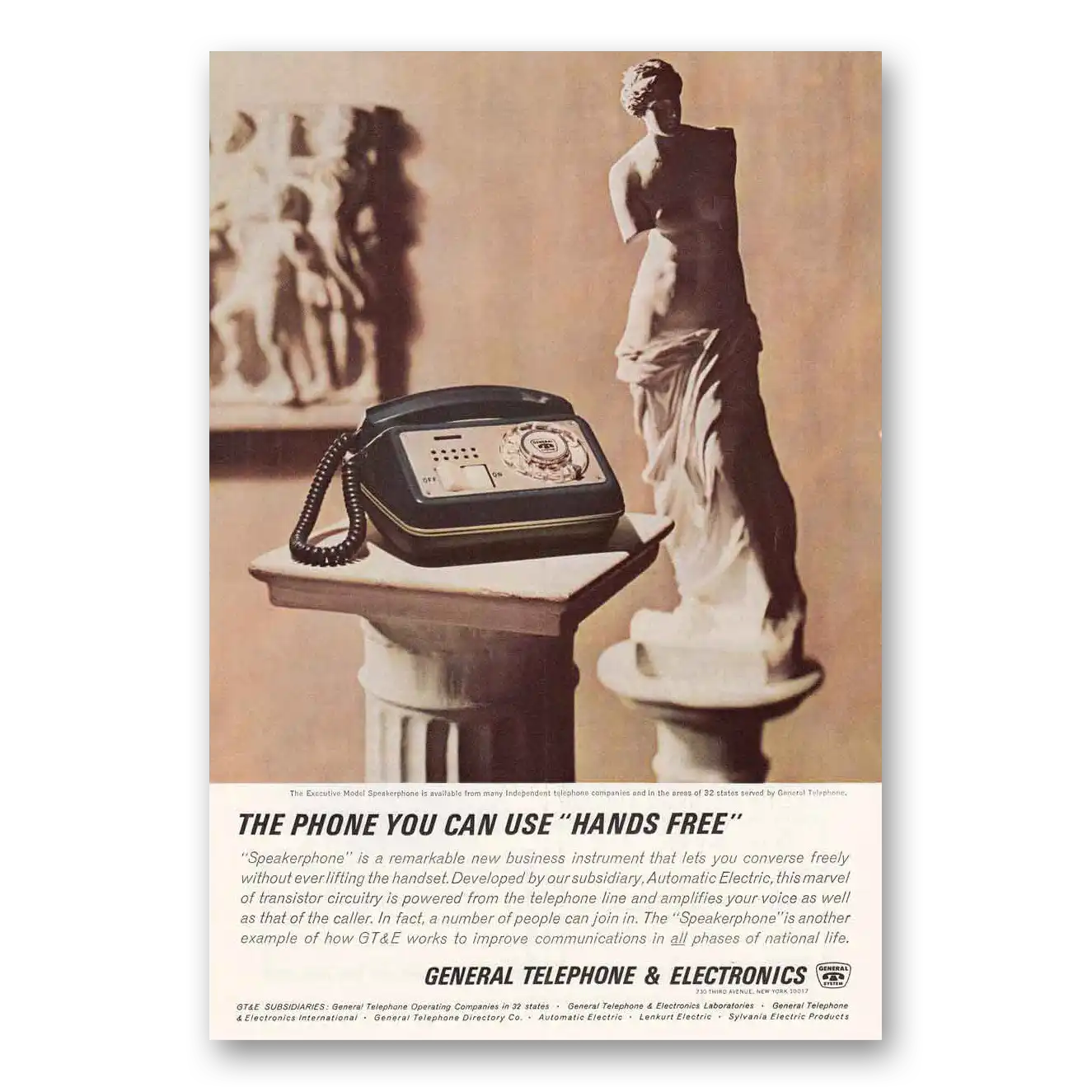 1963 General Telephone GTE Phone You Can Use Hands Free Vintage Magazine Print Ad