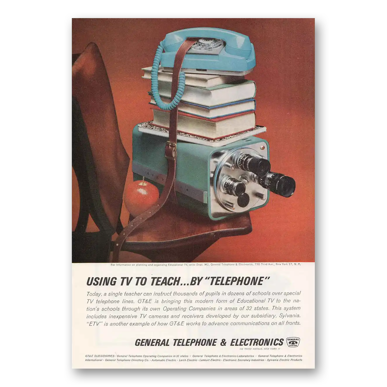 1963 General Telephone GTE Using TV to Teach by Telephone Vintage Magazine Print Ad