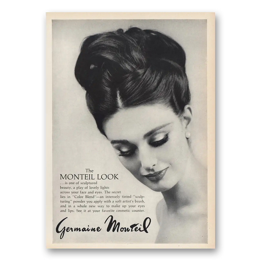 1963 Germaine Monteil Cosmetics Sculptured Beauty Play of Lovely Lights Vintage Magazine Print Ad