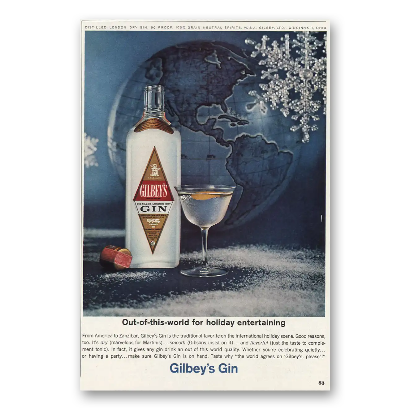 1963 Gilbeys Gin Out of This World for Holiday Entertaining Vintage Magazine Print Ad