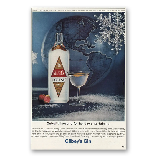 1963 Gilbeys Gin Out of This World for Holiday Entertaining Vintage Magazine Print Ad