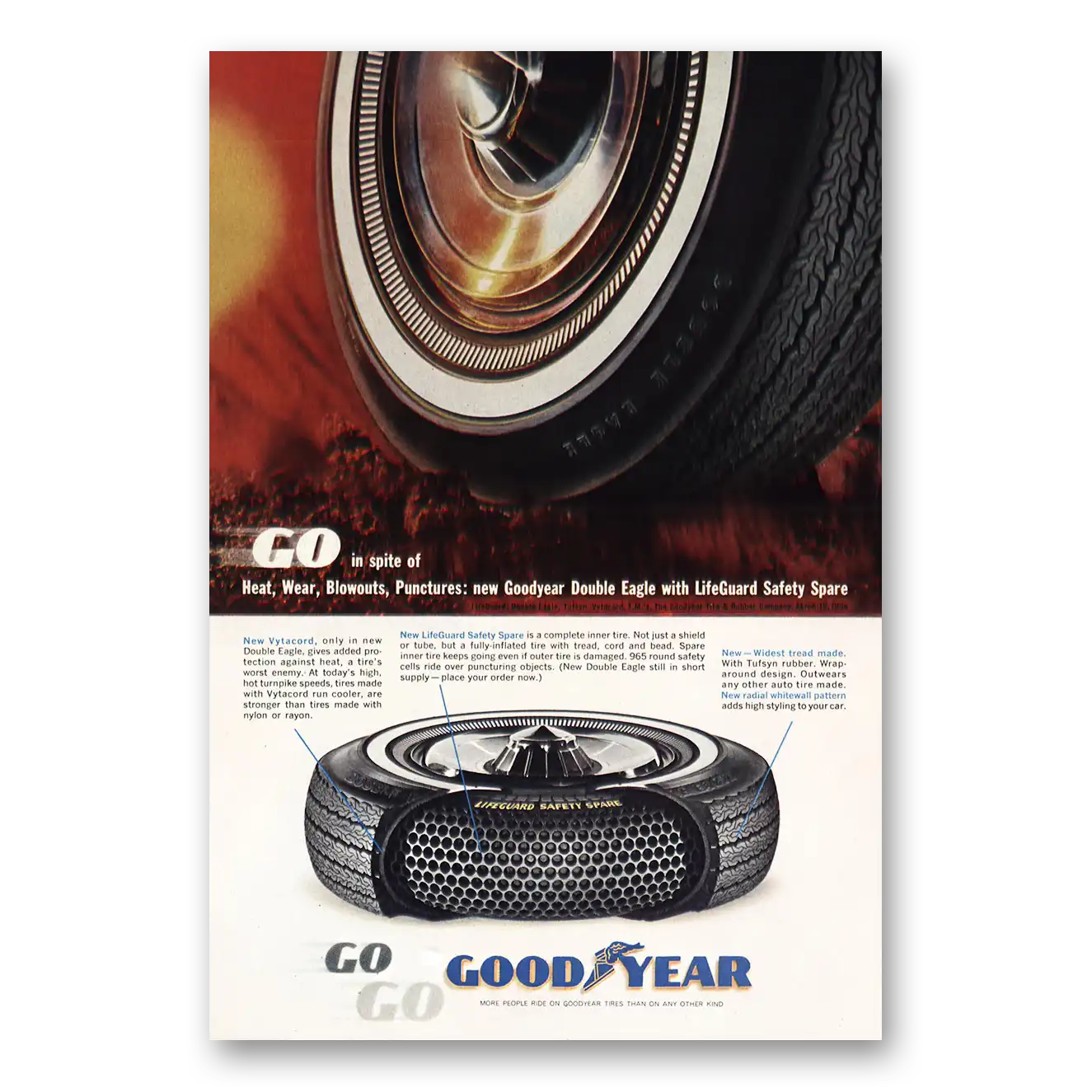 1963 Goodyear Tires Go In Spite of Blowouts Puncture Vintage Magazine Print Ad