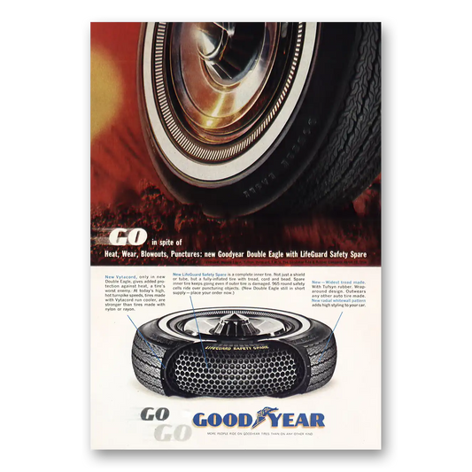 1963 Goodyear Tires Go In Spite of Blowouts Puncture Vintage Magazine Print Ad