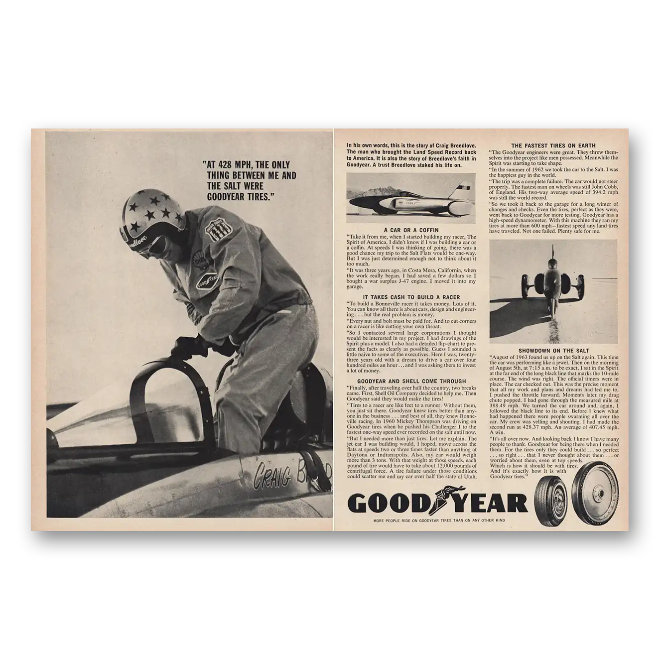 1963 Goodyear Tires Story of Craig Breedlove Vintage Magazine Print Ad