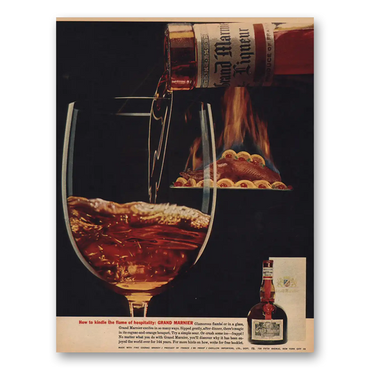 1963 Grand Marnier Kindle Flame Hospitality Vintage Magazine Print Ad