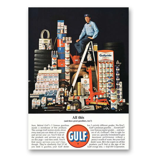 1963 Gulf Oil All This and Three Great Gasolines Vintage Magazine Print Ad