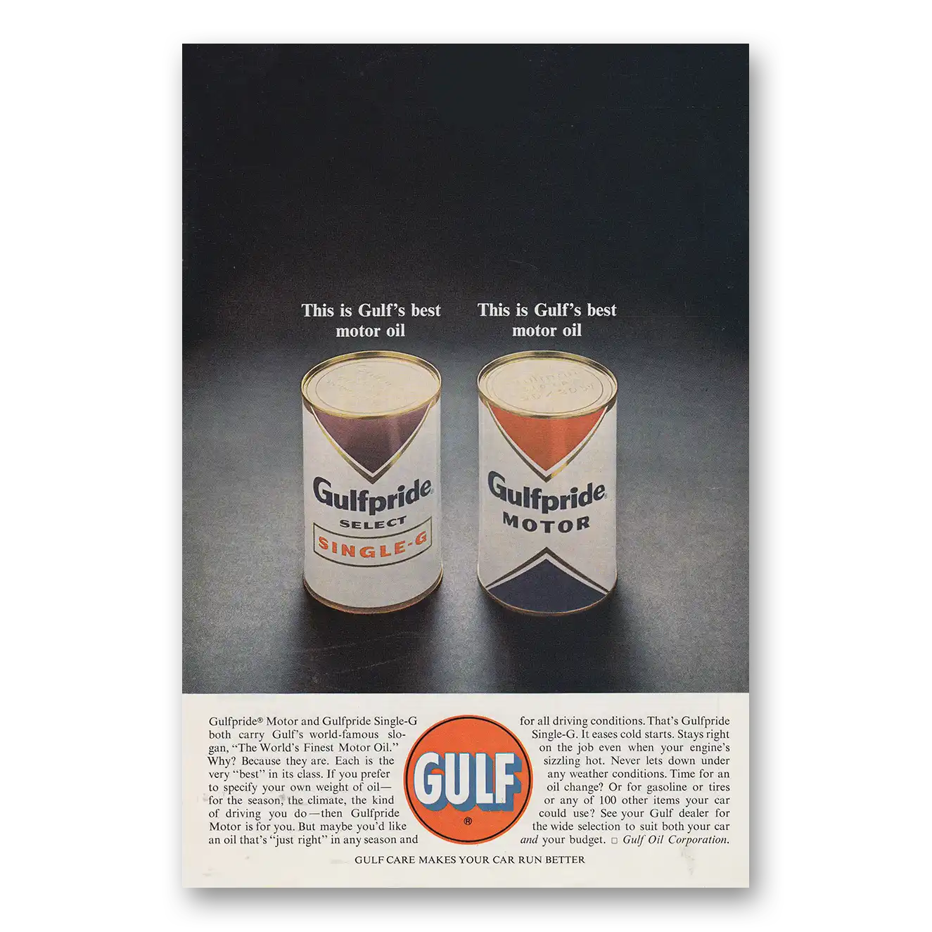 1963 Gulfpride Motor Oil Gulfs Best Motor Oil Gulfpride Vintage Magazine Print Ad