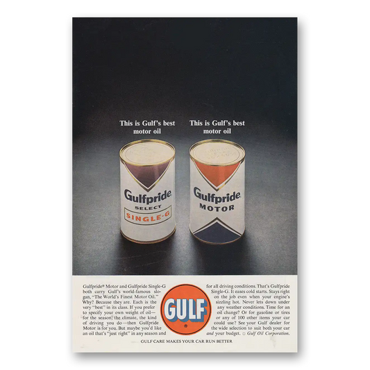 1963 Gulfpride Motor Oil Gulfs Best Motor Oil Gulfpride Vintage Magazine Print Ad