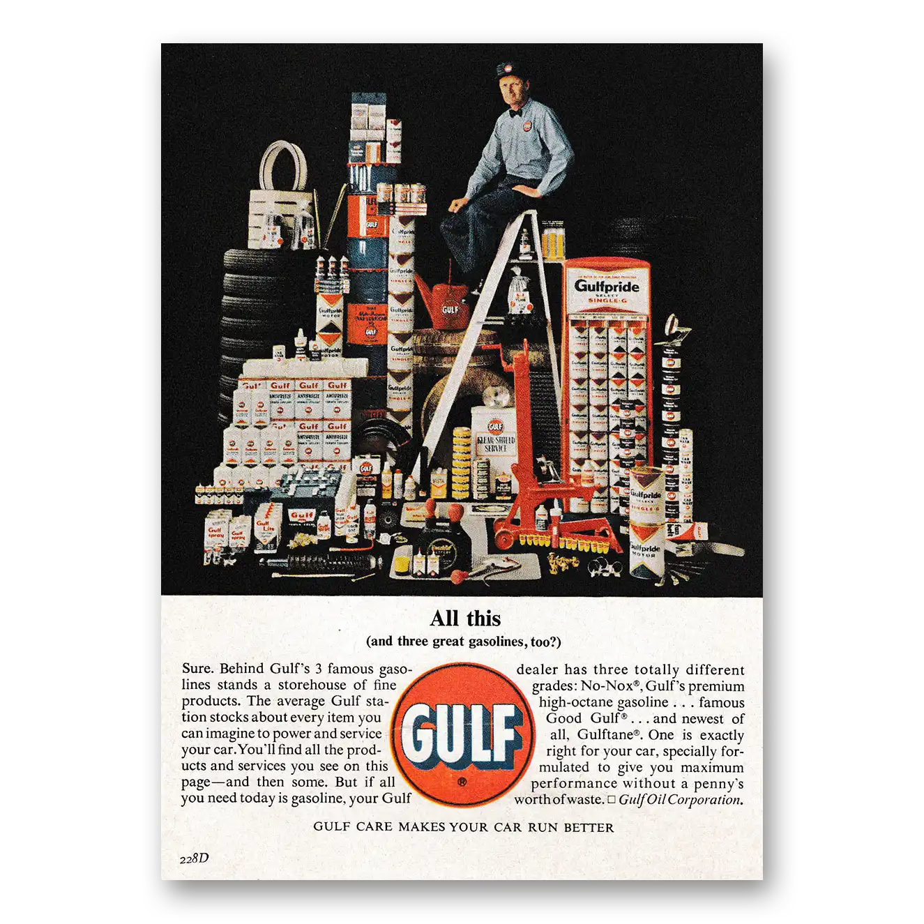 1963 Gulf Oil All This and Three Great Gasolines Vintage Magazine Print Ad