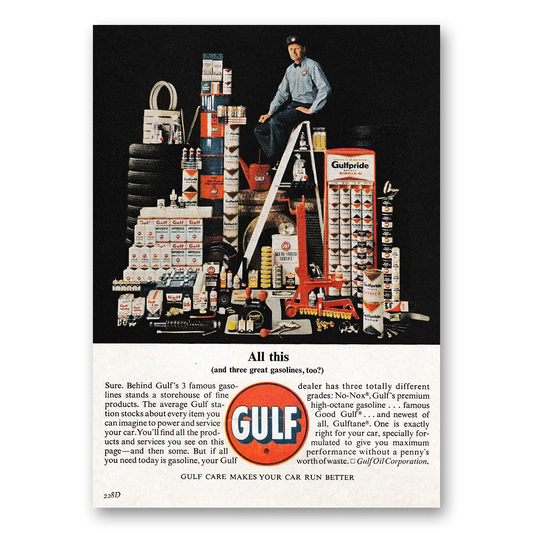 1963 Gulf Oil All This and Three Great Gasolines Vintage Magazine Print Ad