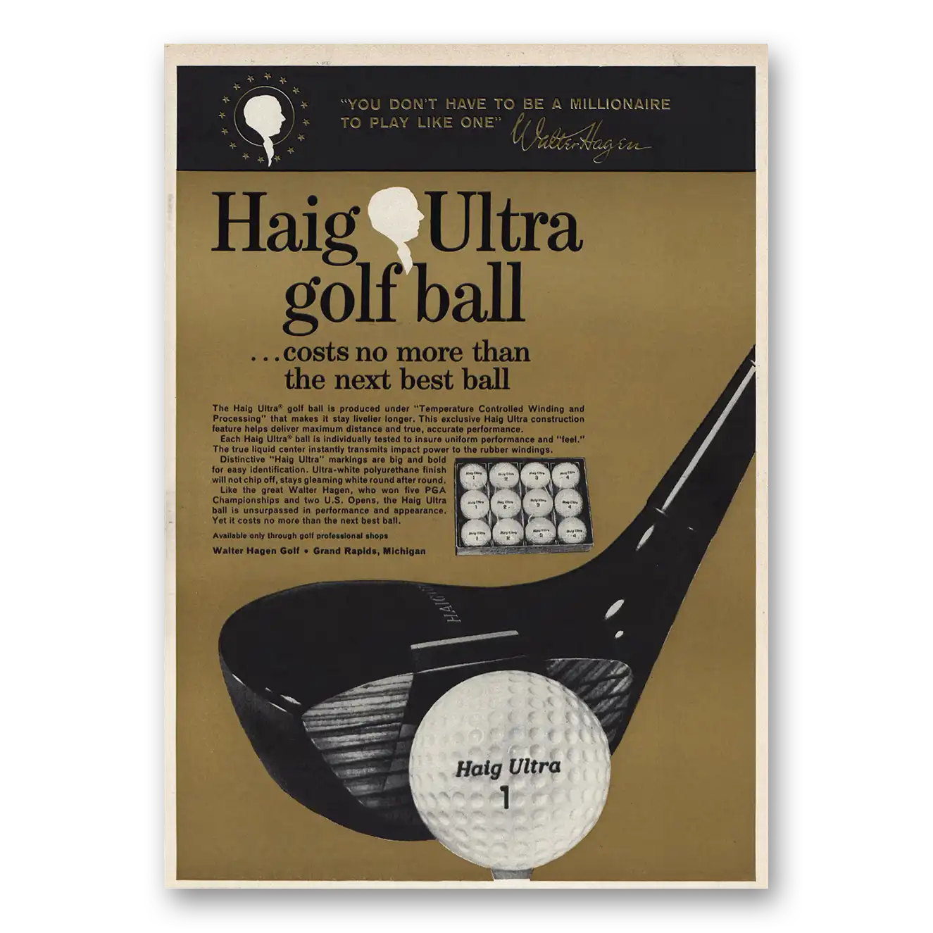 1963 Haig Ultra Golf Ball Don’t Have To Be a Millionaire Vintage Magazine Print Ad